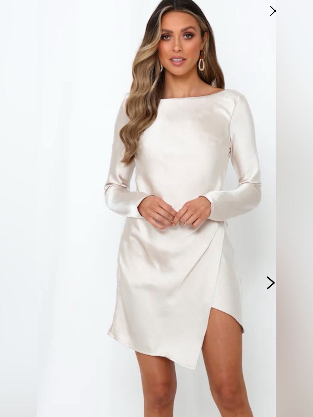 NWT Hello Molly Expressed Permission Champagne Satin Draped Wrapped Dress Sz M